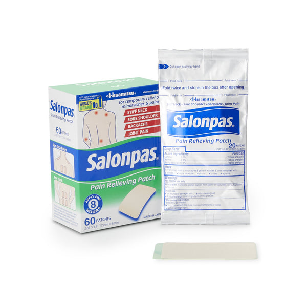 Salonpas® Topical Pain Relief 3.1% - 6% - 10% Strength Camphor / Menthol / Methyl Salicylate Patch 60 per Box (1088319_BX) 60/BX