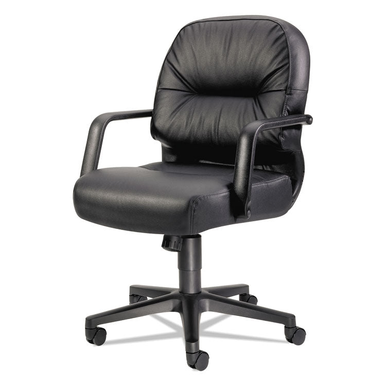 HON® Pillow-Soft 2090 Series Leather Managerial Mid-Back Swivel/Tilt Chair, Supports 300 lb, 16.75" to 21.25" Seat Height, Black (HON2092SR11T)