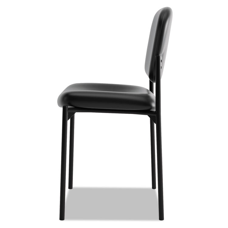 HON® VL606 Stacking Guest Chair without Arms, Bonded Leather Upholstery, 21.25" x 21" x 32.75", Black Seat, Black Back, Black Base (BSXVL606SB11)