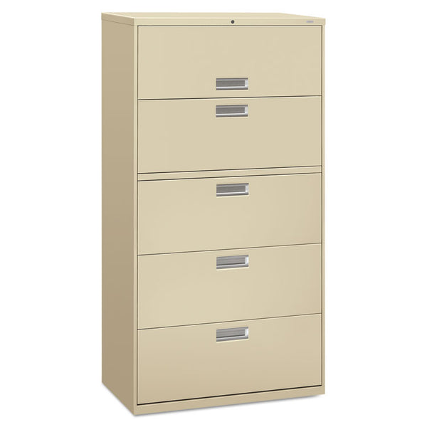 HON® Brigade 600 Series Lateral File, 4 Legal/Letter-Size File Drawers, 1 Roll-Out File Shelf, Putty, 36" x 18" x 64.25" (HON685LL)