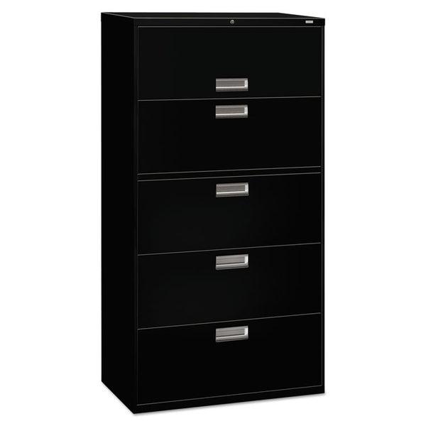 HON® Brigade 600 Series Lateral File, 4 Legal/Letter-Size File Drawers, 1 Roll-Out File Shelf, Black, 36" x 18" x 64.25" (HON685LP)