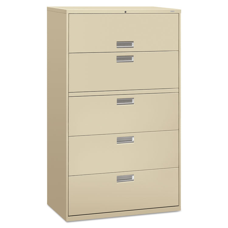 HON® Brigade 600 Series Lateral File, 4 Legal/Letter-Size File Drawers, 1 Roll-Out File Shelf, Putty, 42" x 18" x 64.25" (HON695LL) Each