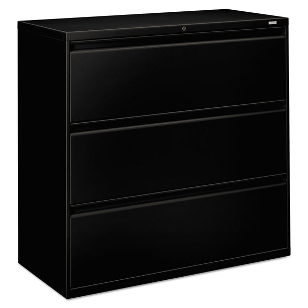 HON® Brigade 800 Series Lateral File, 3 Legal/Letter-Size File Drawers, Black, 42" x 18" x 39.13" (HON893LP)