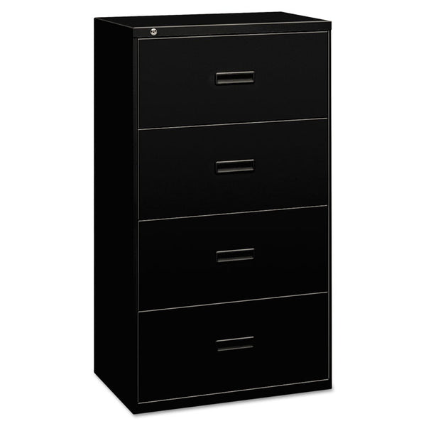 HON® 400 Series Lateral File, 4 Legal/Letter-Size File Drawers, Black, 30" x 18" x 52.5" (BSX434LP)