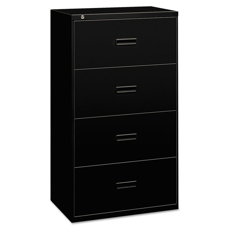 HON® 400 Series Lateral File, 4 Legal/Letter-Size File Drawers, Black, 30" x 18" x 52.5" (BSX434LP) Each
