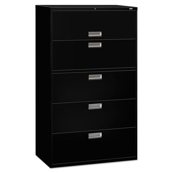 HON® Brigade 600 Series Lateral File, 4 Legal/Letter-Size File Drawers, 1 Roll-Out File Shelf, Black, 42" x 18" x 64.25" (HON695LP)