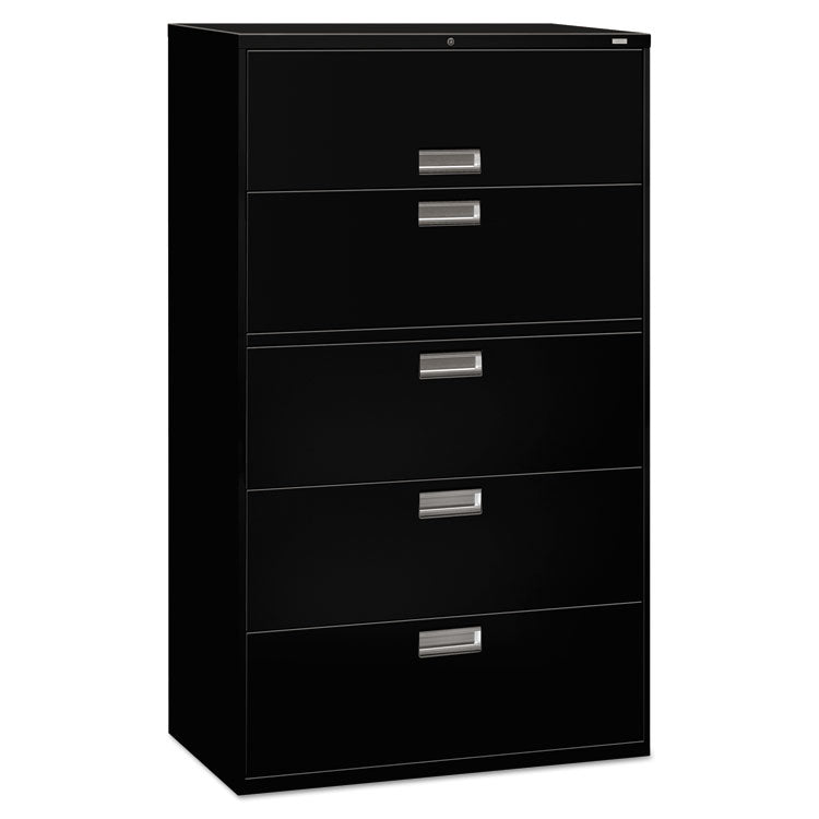 HON® Brigade 600 Series Lateral File, 4 Legal/Letter-Size File Drawers, 1 Roll-Out File Shelf, Black, 42" x 18" x 64.25" (HON695LP) Each