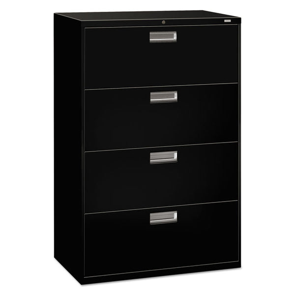 HON® Brigade 600 Series Lateral File, 4 Legal/Letter-Size File Drawers, Black, 36" x 18" x 52.5" (HON684LP)