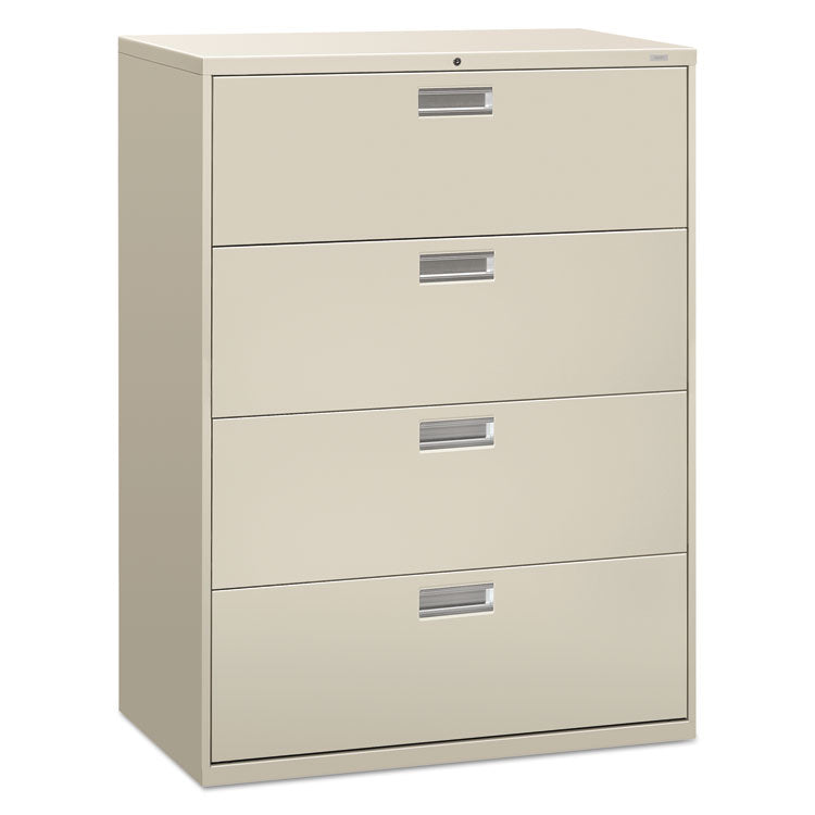 HON® Brigade 600 Series Lateral File, 4 Legal/Letter-Size File Drawers, Light Gray, 42" x 18" x 52.5" (HON694LQ)