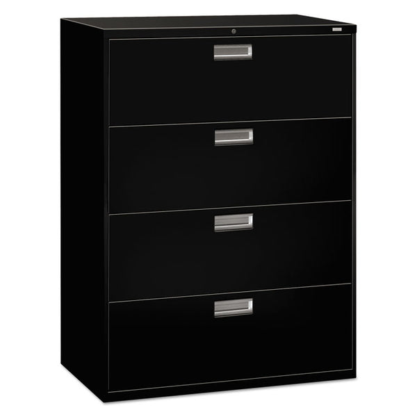 HON® Brigade 600 Series Lateral File, 4 Legal/Letter-Size File Drawers, Black, 42" x 18" x 52.5" (HON694LP)