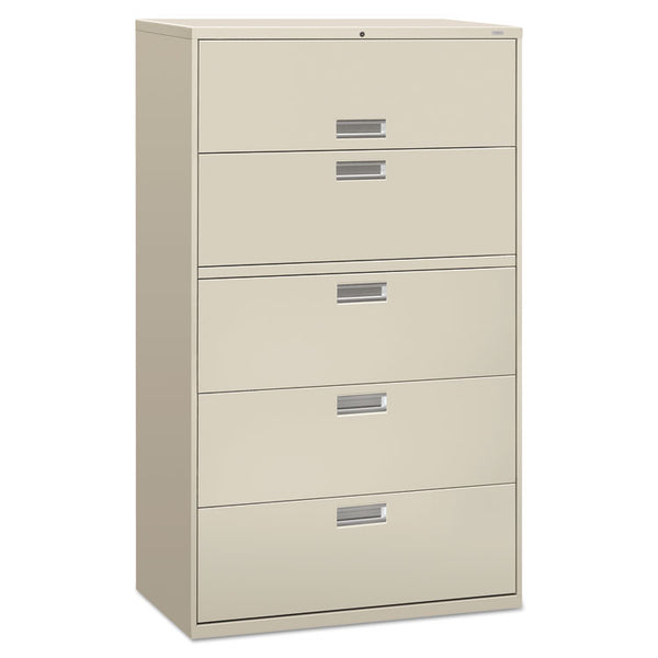 HON® Brigade 600 Series Lateral File, 4 Legal/Letter-Size File Drawers, 1 Roll-Out File Shelf, Light Gray, 42" x 18" x 64.25" (HON695LQ)