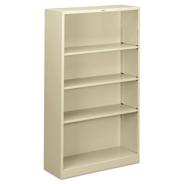 HON® Metal Bookcase, Four-Shelf, 34.5w x 12.63d x 59h, Putty (HONS60ABCL)