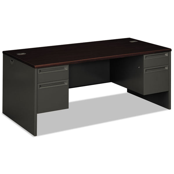 HON® 38000 Series Double Pedestal Desk, 72" x 36" x 29.5", Mahogany/Charcoal (HON38180NS)