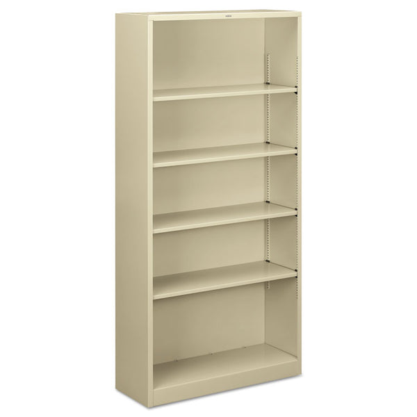 HON® Metal Bookcase, Five-Shelf, 34.5w x 12.63d x 71h, Putty (HONS72ABCL)