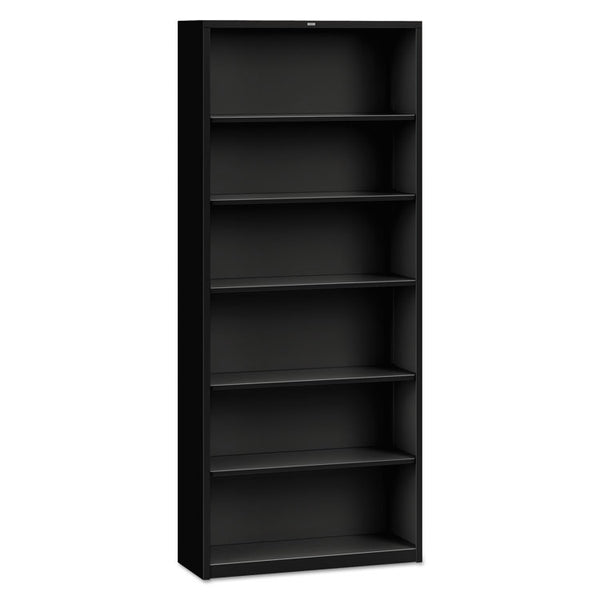 HON® Metal Bookcase, Six-Shelf, 34.5w x 12.63d x 81.13h, Black (HONS82ABCP)