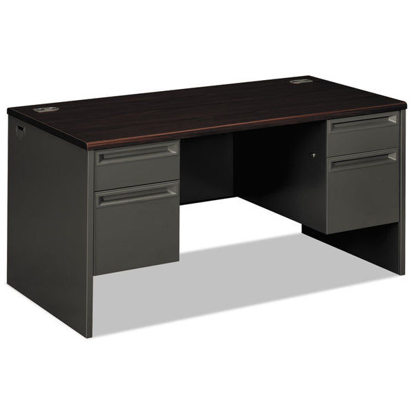 HON® 38000 Series Double Pedestal Desk, 60" x 30" x 29.5", Mahogany/Charcoal (HON38155NS)