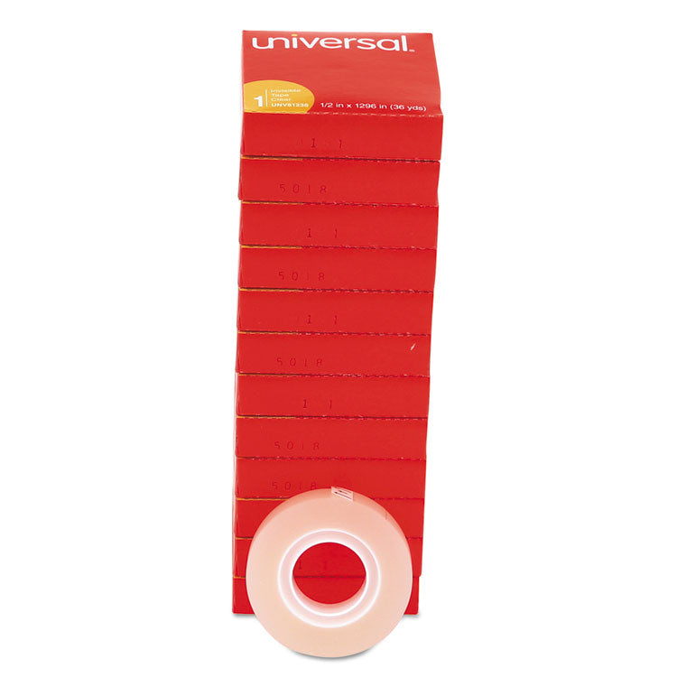 Universal® Invisible Tape, 1" Core, 0.5" x 36 yds, Clear, 12/Pack (UNV81236VP)