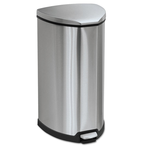 Safco® Step-On Receptacle, 10 gal, Stainless Steel, Chrome/Black (SAF9687SS)