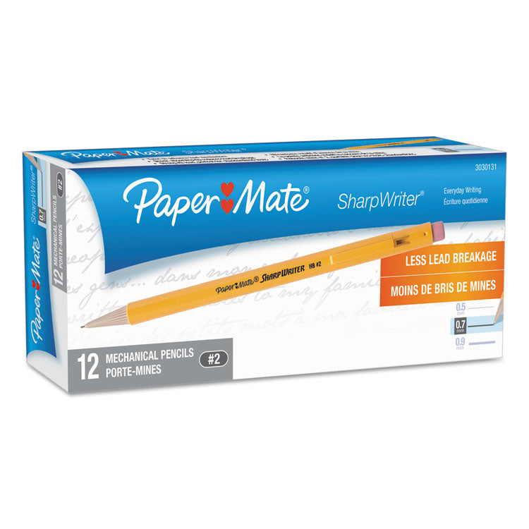 Paper Mate® Sharpwriter Mechanical Pencil, 0.7 mm, HB (#2), Black Lead, Classic Yellow Barrel, Dozen (PAP3030131C)