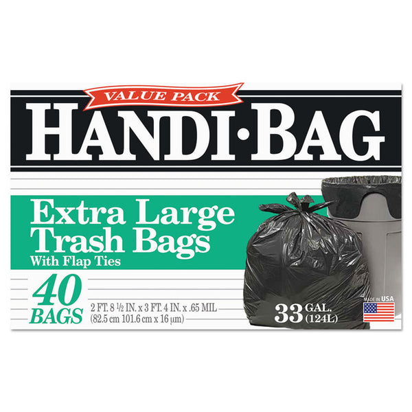 Handi-Bag® Super Value Pack, 33 gal, 0.65 mil, 32.5" x 40", Black, 40/Box (WBIHAB6FTL40) Box of 40