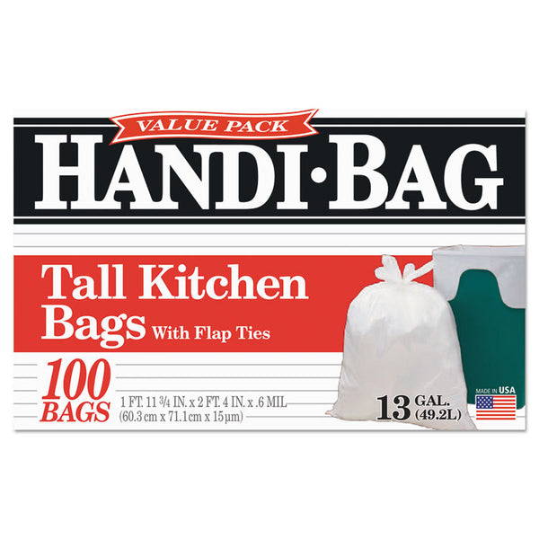 Handi-Bag® Super Value Pack, 13 gal, 0.6 mil, 23.75" x 28", White, 100 Bags/Box, 6 Boxes/Carton (WBIHAB6FK100CT) Pack of 100