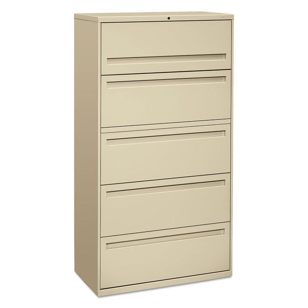 HON® Brigade 700 Series Lateral File, 4 Legal/Letter-Size File Drawers, 1 File Shelf, 1 Post Shelf, Putty, 36" x 18" x 64.25" (HON785LL)