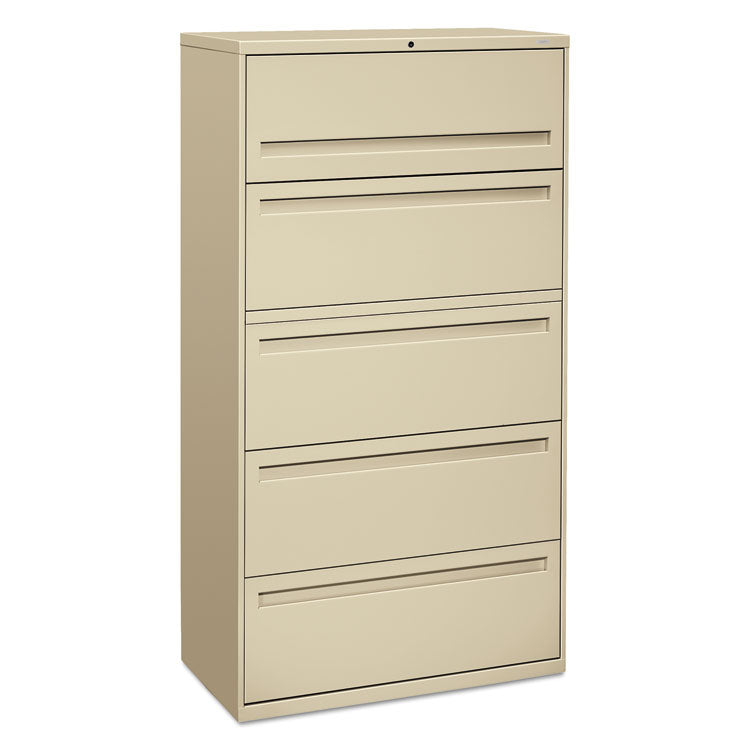 HON® Brigade 700 Series Lateral File, 4 Legal/Letter-Size File Drawers, 1 File Shelf, 1 Post Shelf, Putty, 36" x 18" x 64.25" (HON785LL) Each