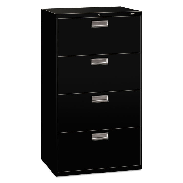 HON® Brigade 600 Series Lateral File, 4 Legal/Letter-Size File Drawers, Black, 30" x 18" x 52.5" (HON674LP)