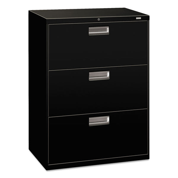 HON® Brigade 600 Series Lateral File, 3 Legal/Letter-Size File Drawers, Black, 30" x 18" x 39.13" (HON673LP)