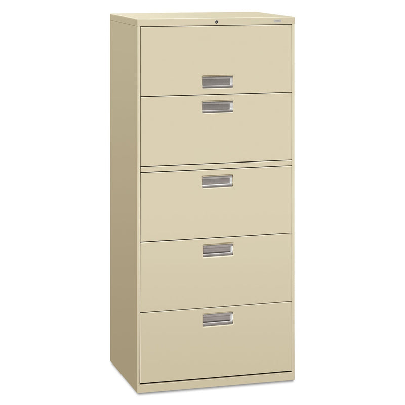 HON® Brigade 600 Series Lateral File, 4 Legal/Letter-Size File Drawers, 1 File Shelf, 1 Post Shelf, Putty, 30" x 18" x 64.25" (HON675LL)