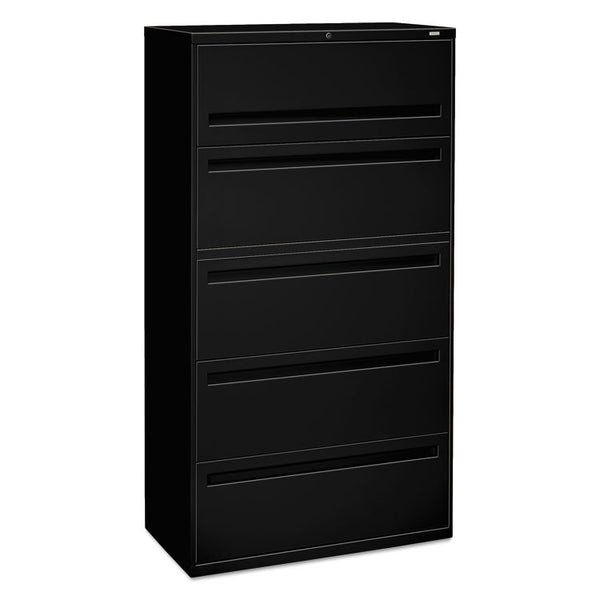 HON® Brigade 700 Series Lateral File, 4 Legal/Letter-Size File Drawers, 1 File Shelf, 1 Post Shelf, Black, 36" x 18" x 64.25" (HON785LP)