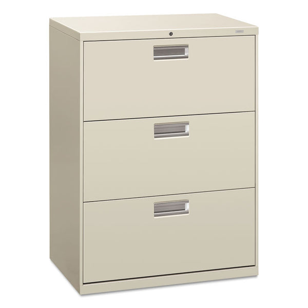 HON® Brigade 600 Series Lateral File, 3 Legal/Letter-Size File Drawers, Light Gray, 30" x 18" x 39.13" (HON673LQ)