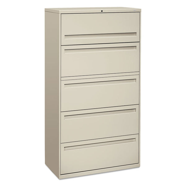 HON® Brigade 700 Series Lateral File, 4 Legal/Letter-Size File Drawers, 1 File Shelf, 1 Post Shelf, Light Gray, 36" x 18" x 64.25" (HON785LQ)