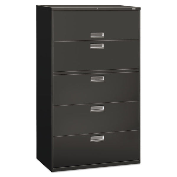 HON® Brigade 600 Series Lateral File, 4 Legal/Letter-Size File Drawers, 1 Roll-Out File Shelf, Charcoal, 42" x 18" x 64.25" (HON695LS)