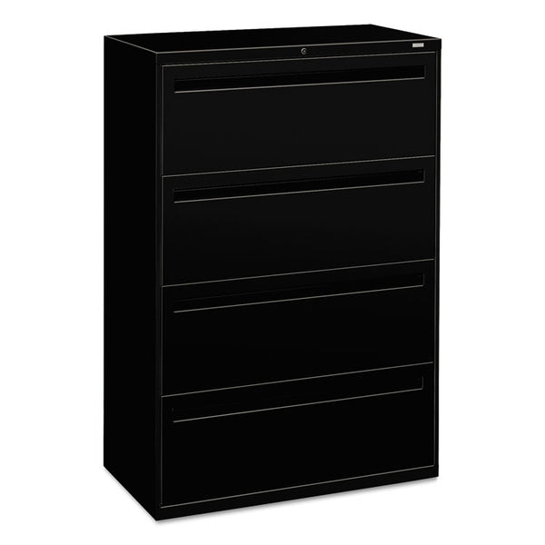 HON® Brigade 700 Series Lateral File, 4 Legal/Letter-Size File Drawers, Black, 36" x 18" x 52.5" (HON784LP)