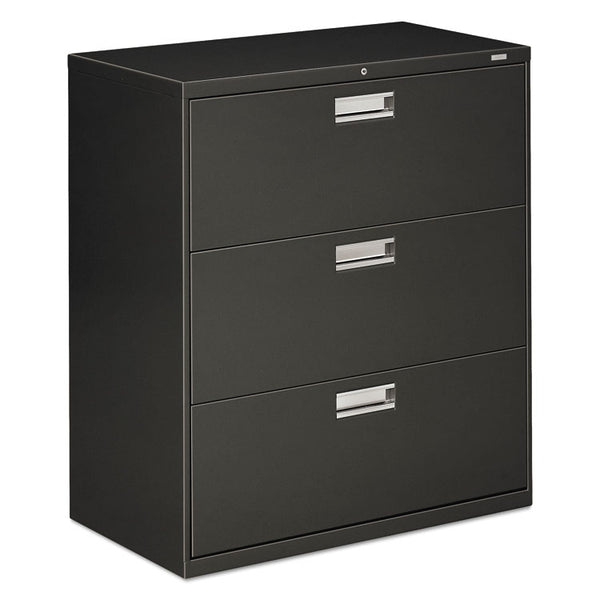 HON® Brigade 600 Series Lateral File, 3 Legal/Letter-Size File Drawers, Charcoal, 36" x 18" x 39.13" (HON683LS)