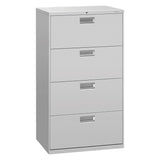 HON® Brigade 600 Series Lateral File, 4 Legal/Letter-Size File Drawers, Light Gray, 30" x 18" x 52.5" (HON674LQ) Each