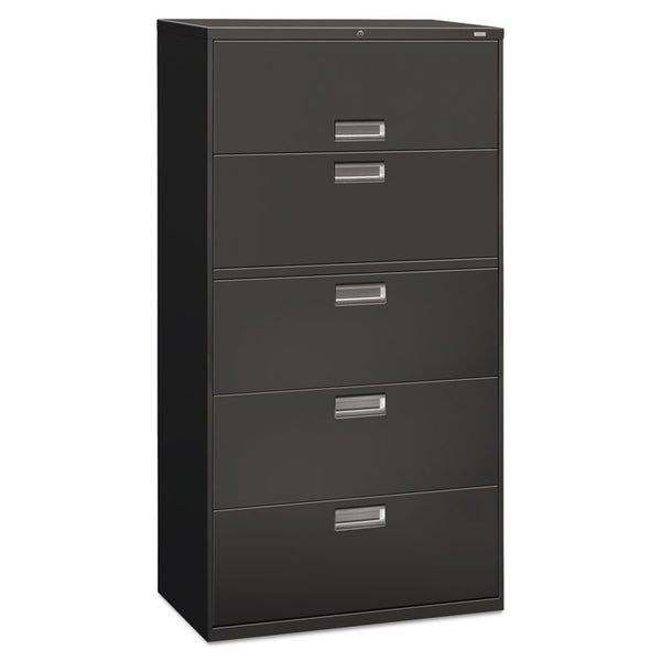 HON® Brigade 600 Series Lateral File, 4 Legal/Letter-Size File Drawers, 1 Roll-Out File Shelf, Charcoal, 36" x 18" x 64.25" (HON685LS)