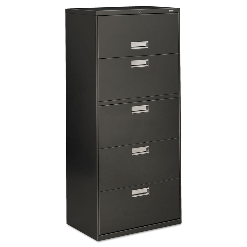 HON® Brigade 600 Series Lateral File, 4 Legal/Letter-Size File Drawers, 1 File Shelf, 1 Post Shelf, Charcoal, 30" x 18" x 64.25" (HON675LS)