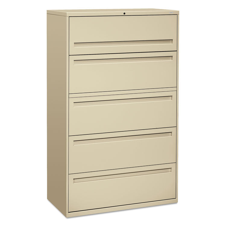 HON® Brigade 700 Series Lateral File, 4 Legal/Letter-Size File Drawers, 1 File Shelf, 1 Post Shelf, Putty, 42" x 18" x 64.25" (HON795LL)