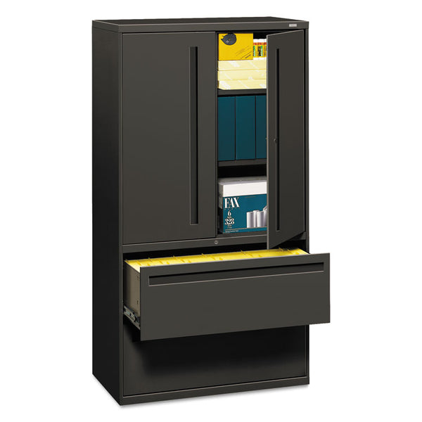 HON® Brigade 700 Series Lateral File, Three-Shelf Enclosed Storage, 2 Legal/Letter-Size File Drawers, Charcoal, 36" x 18" x 64.25" (HON785LSS)