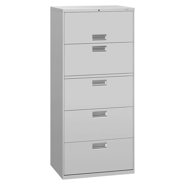 HON® Brigade 600 Series Lateral File, 4 Legal/Letter-Size File Drawers, 1 File Shelf, 1 Post Shelf, Light Gray, 30" x 18" x 64.25" (HON675LQ)