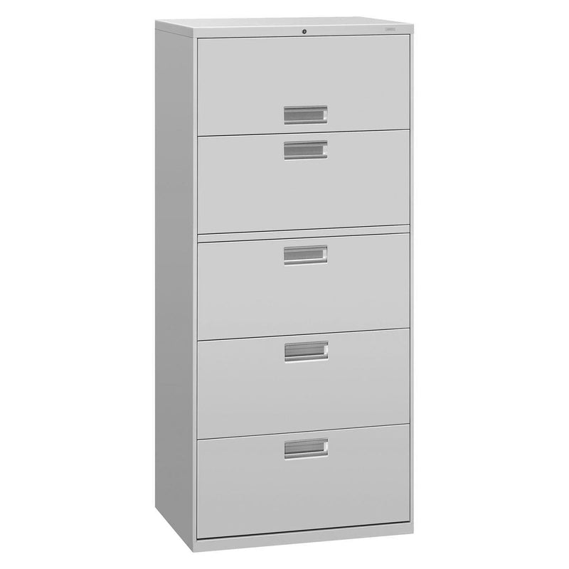 HON® Brigade 600 Series Lateral File, 4 Legal/Letter-Size File Drawers, 1 File Shelf, 1 Post Shelf, Light Gray, 30" x 18" x 64.25" (HON675LQ) Each