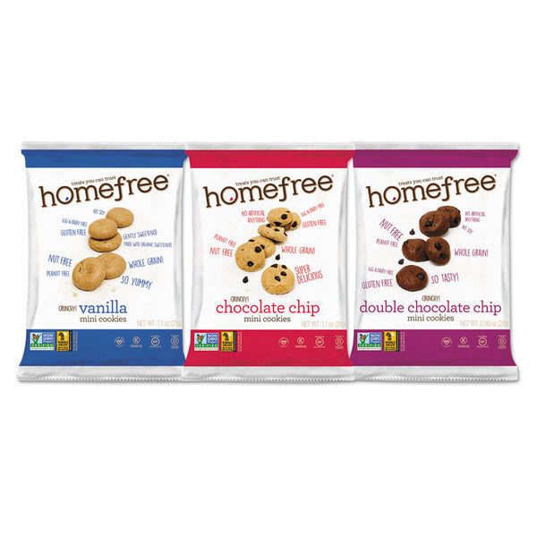 Homefree® Gluten Free Mini Cookies Variety Pack, 1.1 oz/0.95 oz/1.1 oz Packs, 30/Carton (HMF01305)
