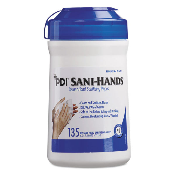 Sani Professional® Sani-Hands ALC Instant Hand Sanitizing Wipes, 1-Ply, 7.5 x 6, White, 135/Canister, 12 Canisters/Carton (NICP13472)