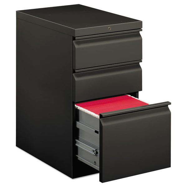 HON® Brigade Mobile Pedestal with Pencil Tray Insert, Left/Right, 3-Drawers: Box/Box/File, Letter, Charcoal, 15" x 22.88" x 28" (HON33723RS)