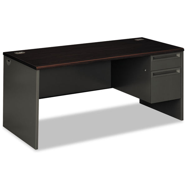 HON® 38000 Series Right Pedestal Desk, 66" x 30" x 29.5", Mahogany/Charcoal (HON38291RNS)
