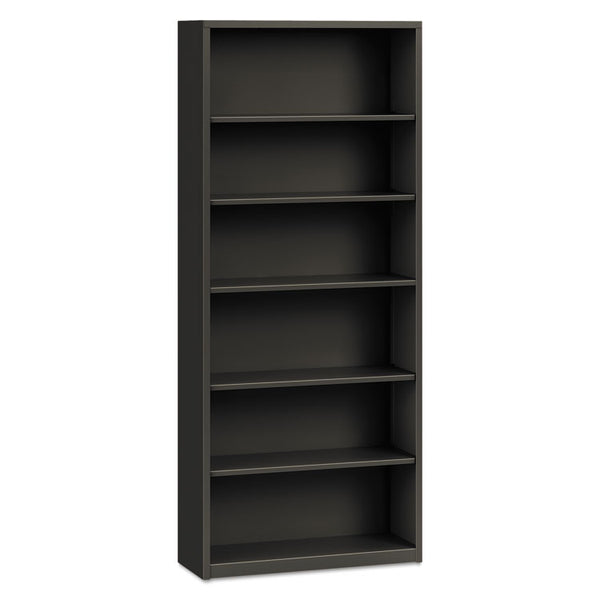 HON® Metal Bookcase, Six-Shelf, 34.5w x 12.63d x 81.13h, Charcoal (HONS82ABCS)