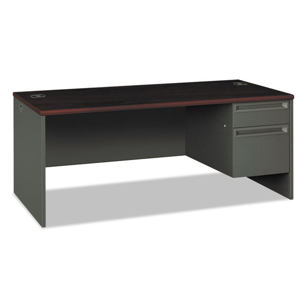 HON® 38000 Series Right Pedestal Desk, 72" x 36" x 29.5", Mahogany/Charcoal (HON38293RNS)