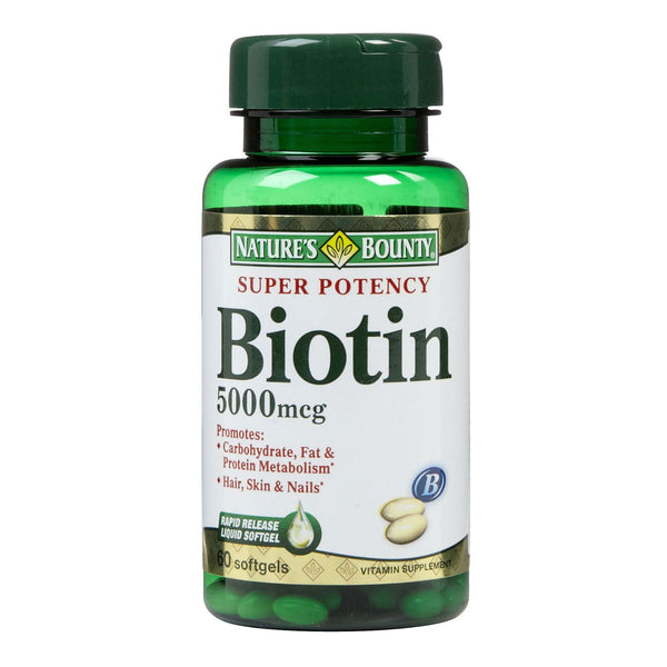 Nature's Bounty® Biotin Supplement Vitamin B7 5,000 mcg Strength Softgel 72 per Bottle (832606_BT) 1/BT